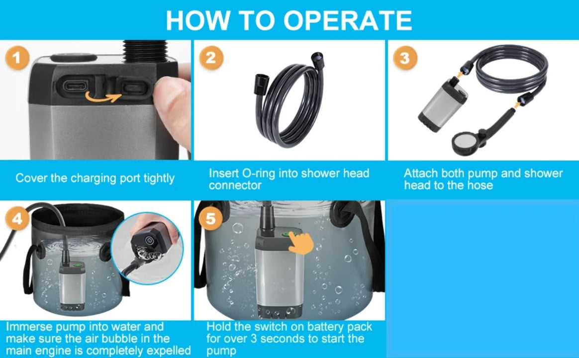 Portable Camping Shower Pump – Rechargeable Outdoor Shower