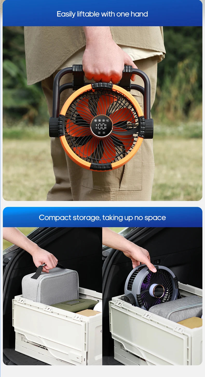 Rechargeable Camping Fan with LED Light & Power Bank