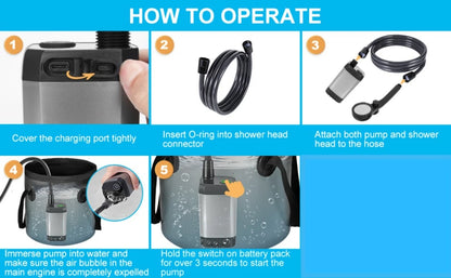 Portable Camping Shower Pump – Rechargeable Outdoor Shower