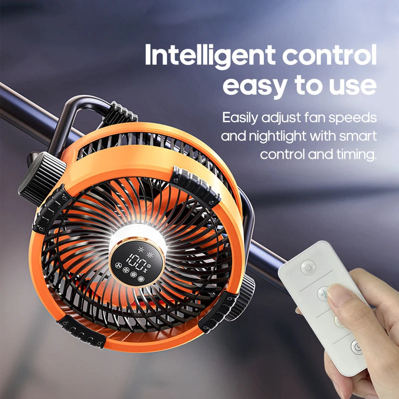 Rechargeable Camping Fan with LED Light & Power Bank