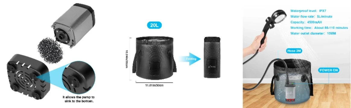 Portable Camping Shower Pump – Rechargeable Outdoor Shower