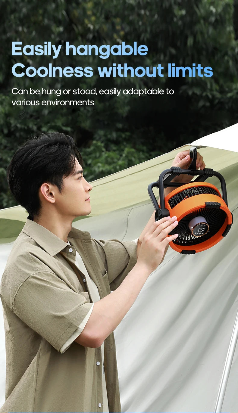 Rechargeable Camping Fan with LED Light & Power Bank
