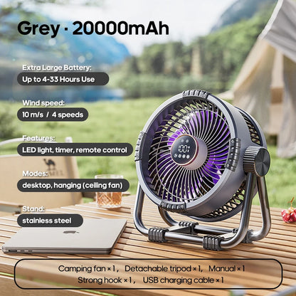 Rechargeable Camping Fan with LED Light & Power Bank